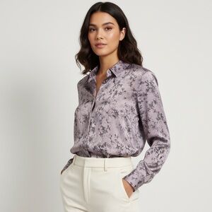 Reitmans Purple Abstract Floral Print Vneck Button Down Blouse Size XL